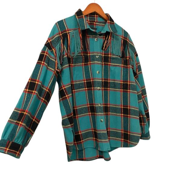 Mother The Fringe Benefits Oversized Plaid Flannel Button Down Small Shacket - Picture 12 of 14